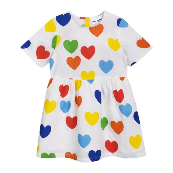 Mini Rodini Rainbow Love Organic Kids Dress Heart Print Size 5-7 Girls - Picture 1 of 6